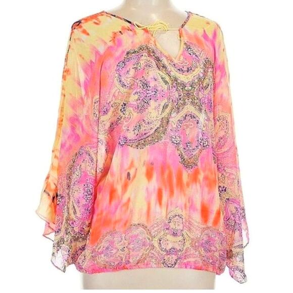 Harlow Zee Paisley Tie Dye Semi-Sheer Flowy Top XS - Picture 4 of 10
